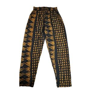Windsong Importers‎ Batik Print Rayon Elastic Waist Pants Small Black Gold
